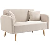 HOMCOM 2 Sitzer Sofa, Couch mit 2 Wurfkissen, gepolsterter Doppelsofa, Polstersofa mit Samtopik, Armlehne, Loveseat für Wohnzimmer, Schlafzimmer, 130 x 70 x 80 cm, Creme