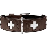 HUNTER Hundehalsband SWISS, Farbe: braun/schwarz, weiches Rindnappaleder, handvernähte Schweizer Kreuze, langlebig und komfortabel, hochwertige Handarbeit, Made in Germany, Größe: M-L (60)
