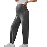 Generisch Damen Umstandshose mit geradem Bein in schmaler Passform dehnbar bequem für lässige Freizeit (GY2, L)