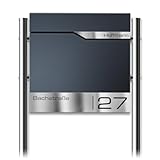 Metzler Standbriefkasten in Anthrazit - Pulverbeschichtet & mit Zeitungsfach - Inkl. Edelstahl Standfuß & Namensschild - Personalisierbar - Hochwertiger Postkasten mit Zeitungsrolle Freistehend