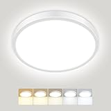 Peasur LED Deckenleuchte Flach,Deckenlampe 5Farben-3000/3500/4000/5000/6500K,IP54 Wasserfest Badezimmer Lampe Decke,15W Badlampe Modern Rund Ultra Dünn für Bad Schlafzimmer Keller Wohnzimmer,18*1.6cm