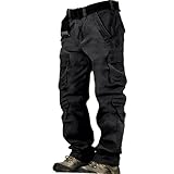 SOOUICKER Outdoor Cargohose Herren Regular Fit Outdoor Hosen Baumwolle Arbeitshosen Männer Viele Taschen Vintage Wanderhose Cargo Trekkinghose Weit Lang