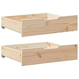 vidaXL Bettschubladen 2 STK., Bettkasten Holz Aufbewahrung mit Rollen, Bett Schublade Bettauszug, Bettschubkasten Schubkasten, Massivholz Kiefer