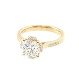 Lirzxin Hochzeit Ring Damen Gold 585 14K, Verlobungsringe Trauringe Partnerringe Freundschaftsringe Blume 4 Zinken mit Rund Moissanit 1ct Ehering Damen Gelbgold Gr. 60 (19.1)