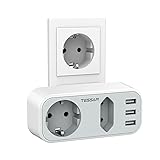 Doppelstecker für Steckdose 2fach, TESSAN USB Steckdose mit 3 USB, Steckdosenadapter 2fach Steckdosenverteiler 2 Fach Mehrfachstecker, Doppelsteckdose für Steckdose Doppelstecker mit USB Ladegerät