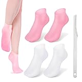 Silikon Feuchtigkeitssocken,Silikonsocken Für Füße,Silikon Socken,Fußmaske,Fussmaske Socken,Anti-Rutsch Fußpflege,Feuchtigkeitsspendende Socken,Spa Gel Socken Für Trockene Rissige Füße (Rosa und Weiß)