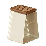 Messerblock Messer Halter, Metall- Und Buchen Messerregal, Scherenhalter, Semi-verknüpft Küchen Organisator, Für Sichere, Saubere Und Ordentliche Küche, Ohne Messer (Creme Weiß,M)