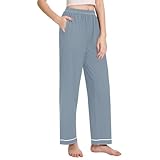 GuoChe Lange Damen-Pyjamahose, dehnbar, bequem, lässige Damen-Pyjamahose mit Taschen, helles Schiefergrau