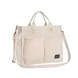 BLUEEE CHECKERS Canvas Tasche für Damen,Canvas Umhängetasche Damen, Schultertasche Casual Multifunktionale Crossbody Bag für Schule,Arbeit,Reisen etc (Beige#2)