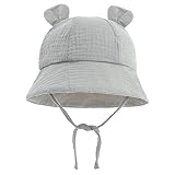LIUPUUDLY Baby Sonnenhut UV-Schutz Super Süßer Baumwolle Baby Jungen Mädchen Strandhut Fischerhut Sommerhut mit Ohren (Grau)
