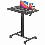 Dripex mobiler Stehpult, Computertisch pneumatisch höhenverstellbarer, laptoptisch mit 4 Rollen, Überbett-Tisch, Steh-Sitztisch beistelltisch für Wohnzimmer, schwarz, 71-112cm