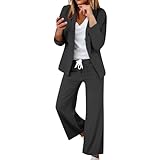 Hosenanzug Damen Elegant 2 Teilig Hosenanzug Langarm Business Anzug Set Zweiteiler Einfarbig Blazer Hose Festlich Lange Hosenanzüge Sportlich Slimfit Streetwear Zweiteiler Für Damen Blazer Kurz
