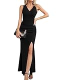 Laughido Cocktailkleid Maxikleid Festliche Partykleid Sommerkleid Damen Wickelkleid Elegant Bodycon Lang Hochzeit Abendkleider (schwarz, X-klein)