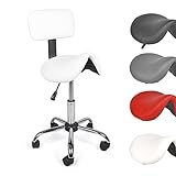 Mingone Sattelhocker Ergonomischer Arbeitshocker 360° Drehbarer Hocker Höhenverstellbarer Bürohocker Sattelstuhl mit Rollen und Rückenlehne, Weiß