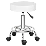 Alightup Burea Hocker Rollhocker Professionell 360° drehbar Stuhl mit Rollen Höhenverstellbar Für Massage Salon Küche Büro Klinik Pub Nähen Maler Piano Weiß