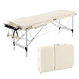 Panana Mobile Massageliege Klappbar 3 Zone, Höhenverstellbare Massagebank Aluminium mit Kopfstütze & Armlehnen und Tragtasche, Massagetisch für Kosmetik, Spa, Salon, Tattoo (Beige)