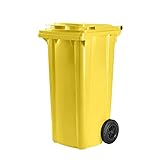 Bauer HARDWEX Mülltonne mit 2 Rädern und Deckel, Müllgroßbehälter, Abfalltonne, Mülleimer, Volumen: 120 Liter, Farbe: Gelb, Größe: 964 x 480 x 550 mm