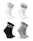 Basic Treasure 4er-Pack Tennis Sport Socken Kinder, Bio-Baumwolle, Tennissocken Kinder 35-38, Sportsocken für Jungen und Mädchen, Grau/Weiß/Schwarz