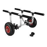 Wiltec Verstellbarer Alu Kanuwagen bis 90 kg, Transportwagen für Boote, Kanus und Kajaks, SUP-Trolley mit Polstern, ⌀26 cm PU-Räder & Gurtbändern, SUP-Wagen mit Verstellbarer Auflagebreite