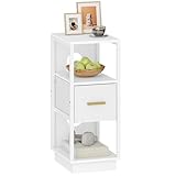 Hzuaneri Nachttisch, Beistelltisch mit Offenes Fach, Nachttisch Schmal mit 1 Stoffschublade, Modern, für Schlafzimmer, Wohnzimmer, 30 x 24 x 60 cm Weiß NS51303W