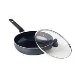 QDESIGN BLACK+ Pfanne aus Aluminium mit Antihaftbeschichtung, kratzfest, PFOA-frei, mit Glasdeckel - alle Herdarten, Induktion - geeignet für Geschirrspüler und Kühlschrank - Schwarz, Ø 28 cm / 3,5L