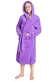 CityComfort Bademantel Kinder, Fleece Morgenmantel Teenager Mädchen für Schwimmbad Sauna Pool, Flauschig Hausanzug Rosa Lila, Geschenke für Kinder (Lila, 11/12 Jahre)