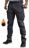WINKEEY Herren Softshellhose Wasserdicht Wanderhose Outdoorhose Winddicht Warm Fleece Trekkinghose Winterhose Mit Taschen,Fleece Schwarz L