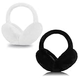 Kuchisity 2er-Pack Winter Ohrenwärmer Damen, Faltbare Ohrenschützer Plüsch Winter Earmuffs Ear Warmer Für Damen Frauen (Weiß+Schwarz)