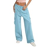 YAOJIWANG Sport Cargo Jogginghose Damen mit Mehrere Taschen, Freizeit Sporthose Lang mit Kordelzug Elastische Bund Arbeitshose Leichte und Luftig High Waist Weite Cargohose Casual Sweathose