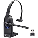 EKSA H5 Bluetooth PC Headset mit Mikrofon & USB Dongle [45 Stdn Spielzeit & 10M Reichweite] Mono mit Ladestation & AI Rauschunterdrückung Mic, Wireless Business Headphones für Büro/HomeOffice