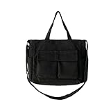 Beimus Vielseitige Umhängetasche, Handtasche, Schultertasche für Mädchen, Damen, Schultasche, Segeltuch, verstellbarer Riemen, Schwarz