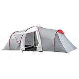 Outsunny Campingzelt, Tunnelzelt für 6 Personen mit 2 Schlafzimmer, Wohnzimmer, Apsis, Winddicht UV50+ Familienzelt mit Tragetasche, 2000mm Wasserabweisend für Camping, Garten, Grau