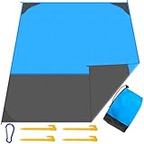 AQXONG Stranddecke 210x200cm, wasserdichte Sandfeste Stranddecke, Picknickmatte mit Vier Festen Pfählen, Tragbare Stranddecke Geeignet für Camping, Reisen, Picknick, Angeln, Strand