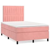 Youuihom Outdoor-Betten Garderobenbetten Sofa-Betten Polsterbetten Boxspringbett mit Matratze & LED Rosa 120x190 cm Samt Geeignet für Außenbereich, Bauernhaus, Schlafzimmer, Hotel