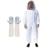ERMWALR Imker-Schutzanzug mit Handschuhen, kompletter Imker-Schutzanzug, Imkerausrüstung mit Schutzmaske und Kapuze, weißer Imkeranzug für Damen und Herren (XXL)