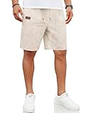 COOFANDY Leinen Shorts Herren Kurze Hosen Sommer Shorts Kurze Leinenhose Sommerhose Einfarbig Strandshorts Freizeithose mit Taschen Beige XL