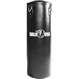 GORILLA SPORTS® Boxsack - 27kg / 37kg, Gefüllt, Hängend, mit Heavy Duty Vierpunkt-Stahlkette und 4 Karabinerhaken, Kunstleder, Schwarz - Punchingsäcke, Punching Bag, Sandsack, Boxing Bag, MMA