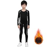 L SERVER Thermounterwäsche Jungen Fleece Funktionsunterwäsche Mädchen Atmungsaktive Skiunterwäsche Kinder Schnelltrocknende Sportunterwäsche, Schwarz B, 134-140