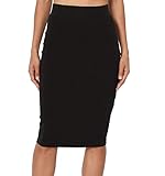 Pretty Fashion Damen Midi Rock Stretch Figurbetont Business Bleistift Röcke (Schwarz, L)
