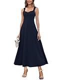 Muwodkdn Damen V-Ausschnitt Sommerkleider Ärmellos Kleider Casual A-Linie Maxi Kleider Elegantes Hochzeitsgast Abendkleider Geripptes Lockerer Maxikleid Brautjungfer Kleid Navy Blau S