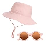 Newofview Baby Sonnenhut und Kinder Sonnenbrillen, Sommer Verstellbarer Sonnenhut Baby Kinder Hut Retro Rund Kinder Sonnenbrille für 6-48 Monate Unisex Kinder Jungen Mädchen