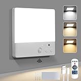 Akku Deckenlampe mit Bewegungsmelder, Kabellose Led Deckenleuchte Dimmbar mit Batterie Aufladbare, Lampe Ohne Strom für Flur Badezimmer Garage Keller Innen, 3 Farbtemperaturen, Fernbedienung, Timer