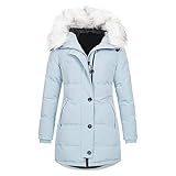 Wintermantel für Damen, Übergröße, Revers, lange Ärmel, dicker Mantel, warm, mit Kapuze, dick gepolstert, Oberbekleidung, hellblau, 4XL