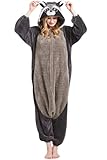 DarkCom Tier Onesie Halloween Cosplay Grau Waschbär Kostüm Karneval Einteiliger Pyjamas Jumpsuit für Frauen und Männer XL