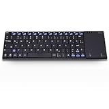 Rii Kabellose Tastatur mit Touchpad, Tastatur Kabellos mit QWERTZ, 2,4GHz Wireless Keyboard, Funktastatur mit Touchpad, PC Tastatur Kabellos für Laptops/Desktops/Smart-TVs, Wiederaufladbare