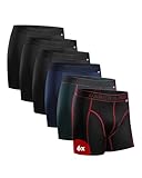 DANISH ENDURANCE 6er Pack Sport Boxershorts Herren, Mit regulärem oder langem Bein, 3X Schwarz, 1x Blau, 1x Schwarz/Rot, 1x Grün, XL