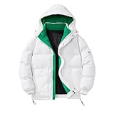 crazynekos Warme Winterjacke für Herren, Baumwolle, Daunenjacke, Pufferjacke, lässiger Knopf, Kapuzenmantel (Weiß, L), weiß, L