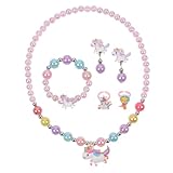 OSDUE 6 Stück Einhorn Schmuckset Mädchen, Einhorn Kinderschmuck Enthalten Halskette, Ringe, Armbänder, Ohrring, Kinderschmuck Set für Party Geschenk
