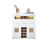 10A1WW22 Fun Plus Weiß/Eiche Altholz Nb. Barschrank Bar Kommode Theke Sideboard Getränke ca. 120 x 129 x 37 cm