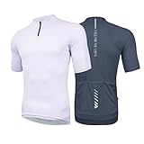 Wulibike Herren-Fahrradtrikot Kurzarm, Rennradtrikot mit halbem Reißverschluss und Taschen, Fahrradbekleidung atmungsaktiv und schnell trocknend 2er-Pack Graublau+Lila L